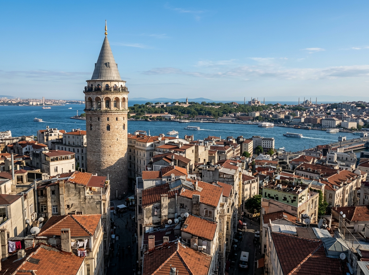 Galata Kulesi ve çevresindeki eski binalar
